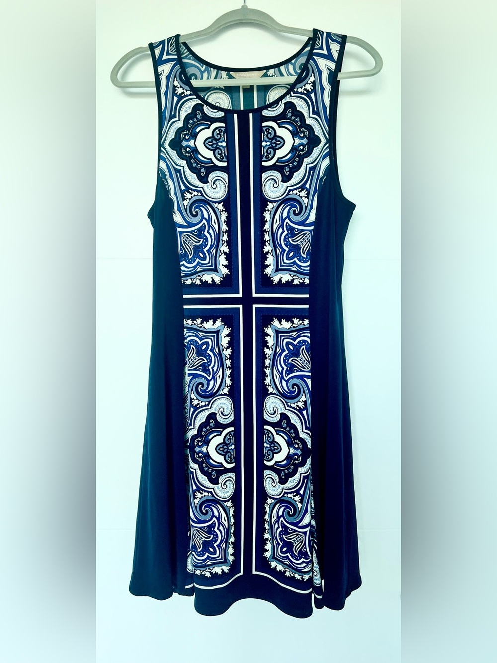 Banana Republic Navy Paisley Panel Sleeveless Dress L